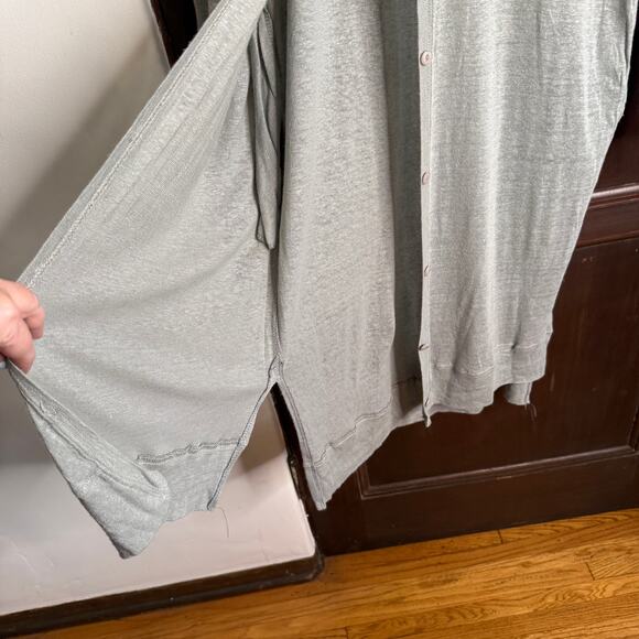 STANDARD | Gray Lightweight Linen Long Line Boyfriend Duster Cardigan Sweater OS - Picture 4 of 6